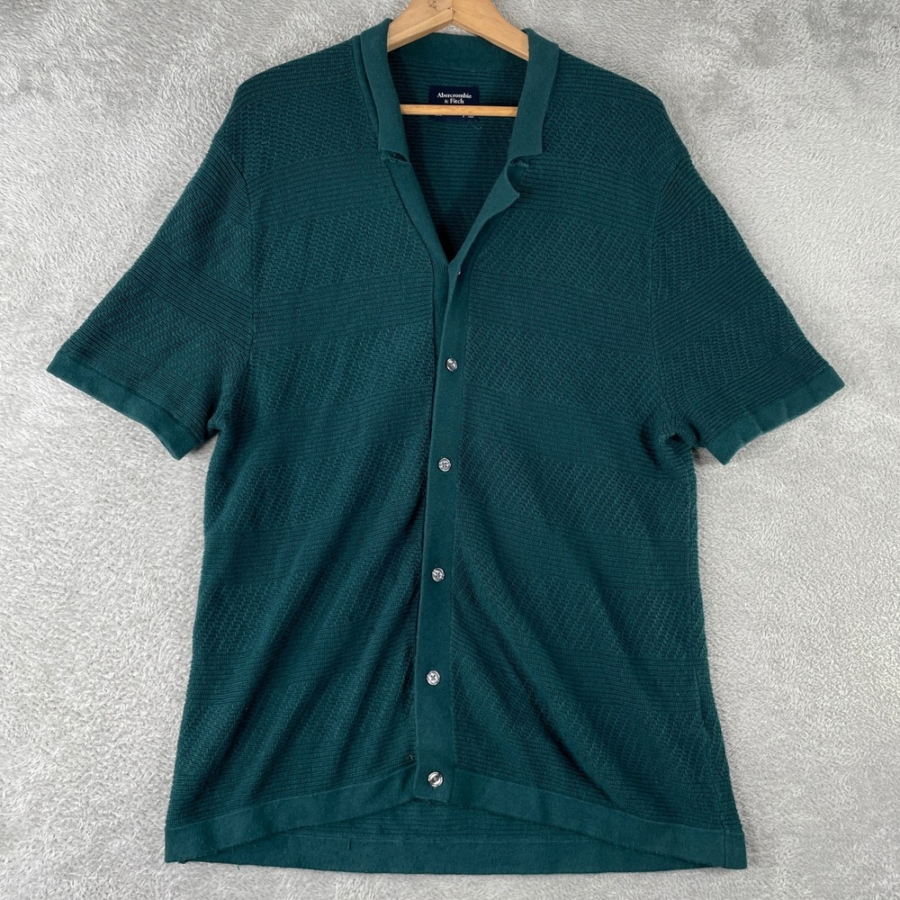 Abercrombie & Fitch Knit Cardigan Mens Large Green Short Sleeve Button Up Polo